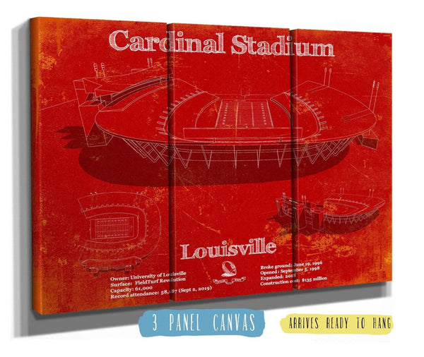 36" x 24" / 3 Panel Canvas Wrap Cutler West Cardinal Stadium Louisville Cardinals Football Vintage Art Print