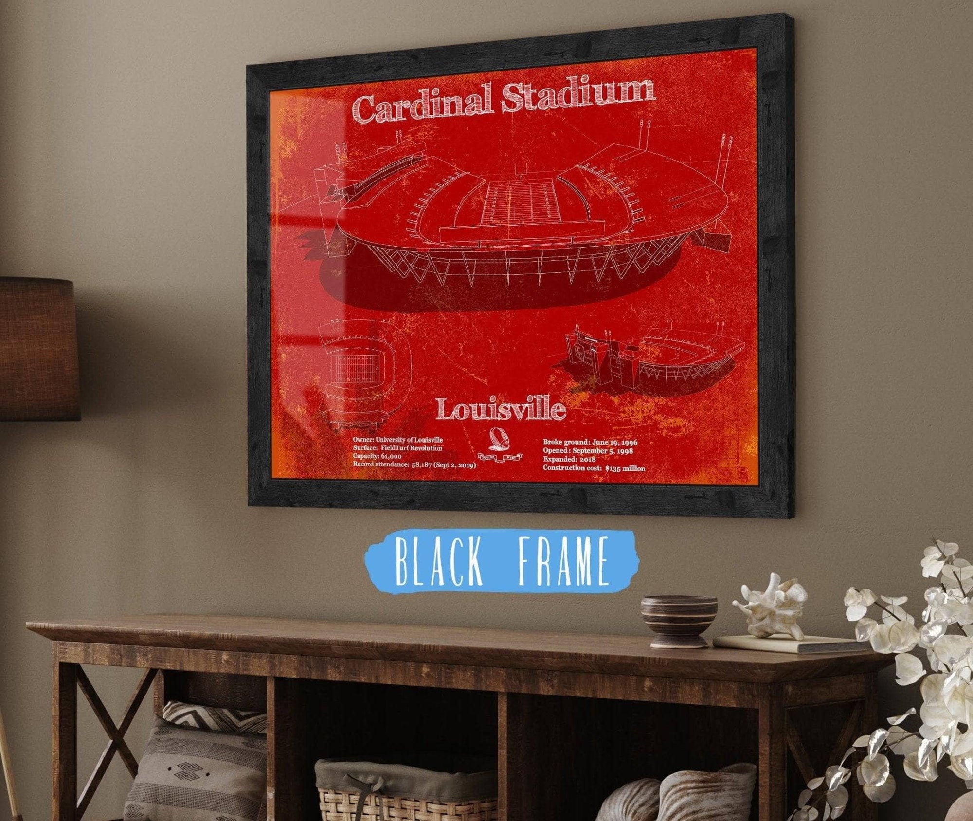 Cutler West College Football Collection 14" x 11" / Black Frame Cardinal Stadium Louisville Cardinals Football Vintage Art Print 845000270_44844