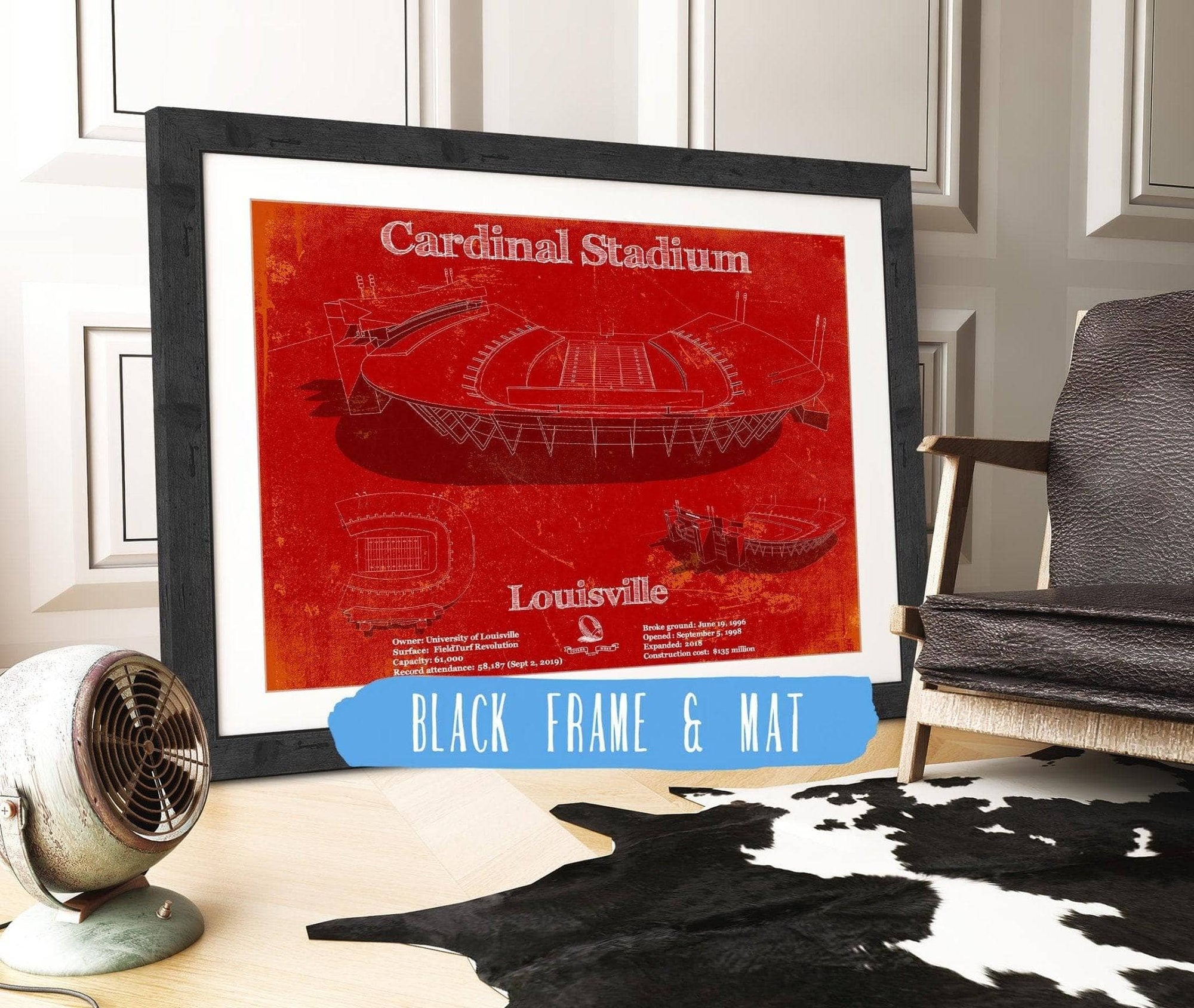 Cutler West College Football Collection 14" x 11" / Black Frame & Mat Cardinal Stadium Louisville Cardinals Football Vintage Art Print 845000270_44845