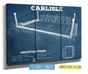 36" x 24" / 3 Panel Canvas Wrap Cutler West Carlisle United F.C. Brunton Park Blueprint Vintage Soccer Print