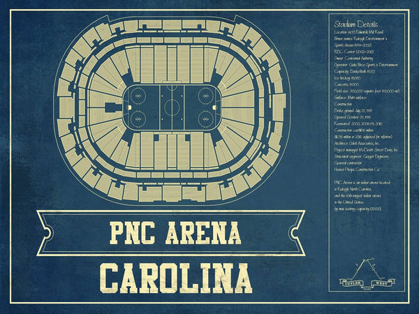 14" x 11" / Unframed Cutler West Carolina Hurricanes PNC Arena Vintage Hockey Print