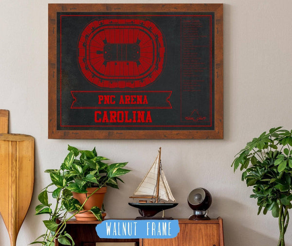 20" x 16" / Walnut Frame Cutler West Carolina Hurricanes Team Colors PNC Arena Vintage Hockey Print