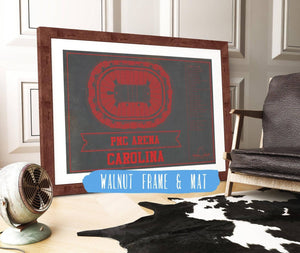 20" x 16" / Walnut Frame & Mat Cutler West Carolina Hurricanes Team Colors PNC Arena Vintage Hockey Print