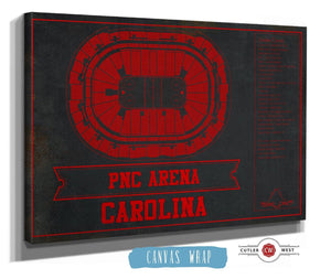 36" x 24" / 3 Panel Canvas Wrap Cutler West Carolina Hurricanes Team Colors PNC Arena Vintage Hockey Print