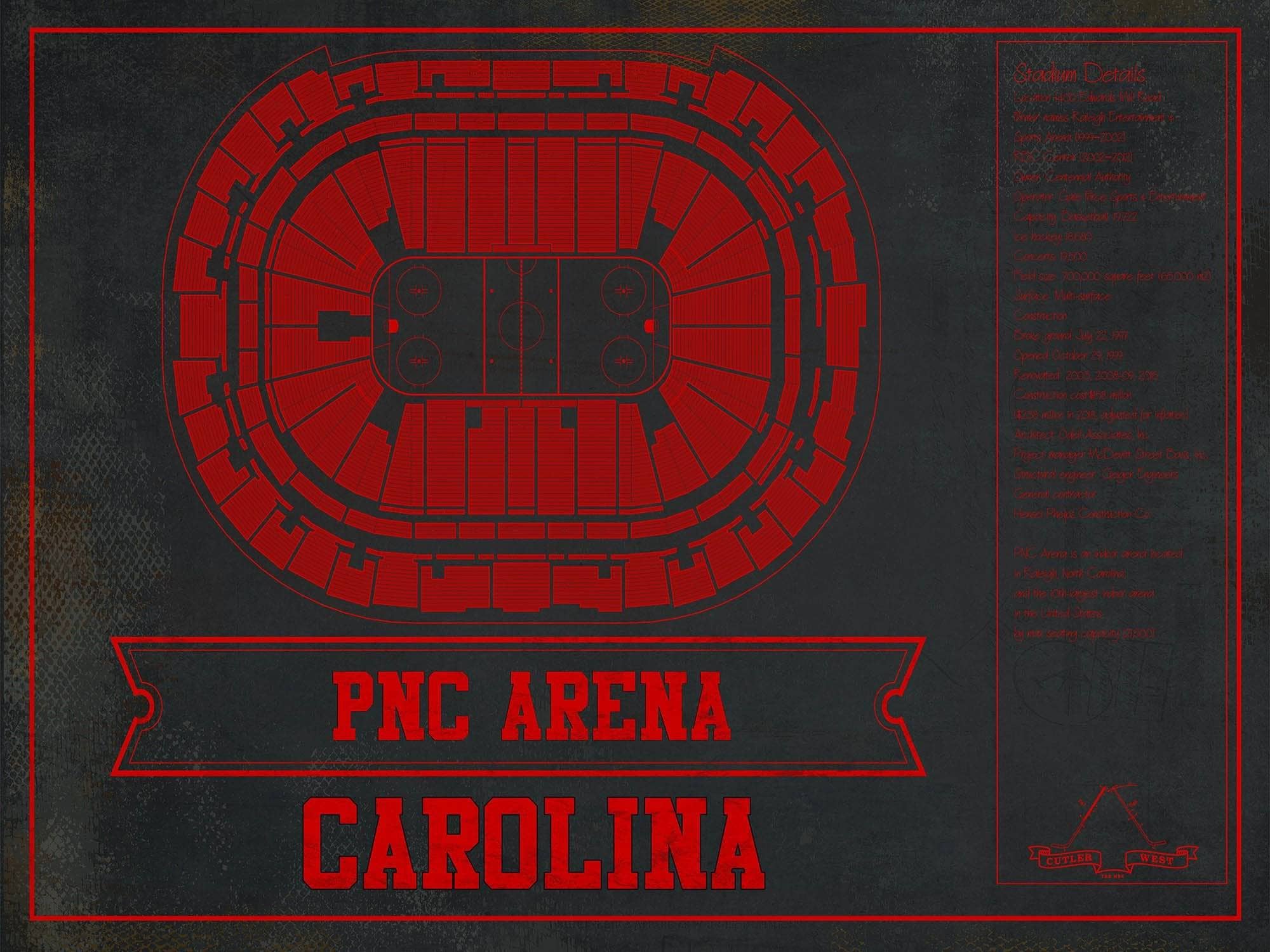 Cutler West 14" x 11" / Unframed Carolina Hurricanes Team Colors PNC Arena Vintage Hockey Print 933350188_78939