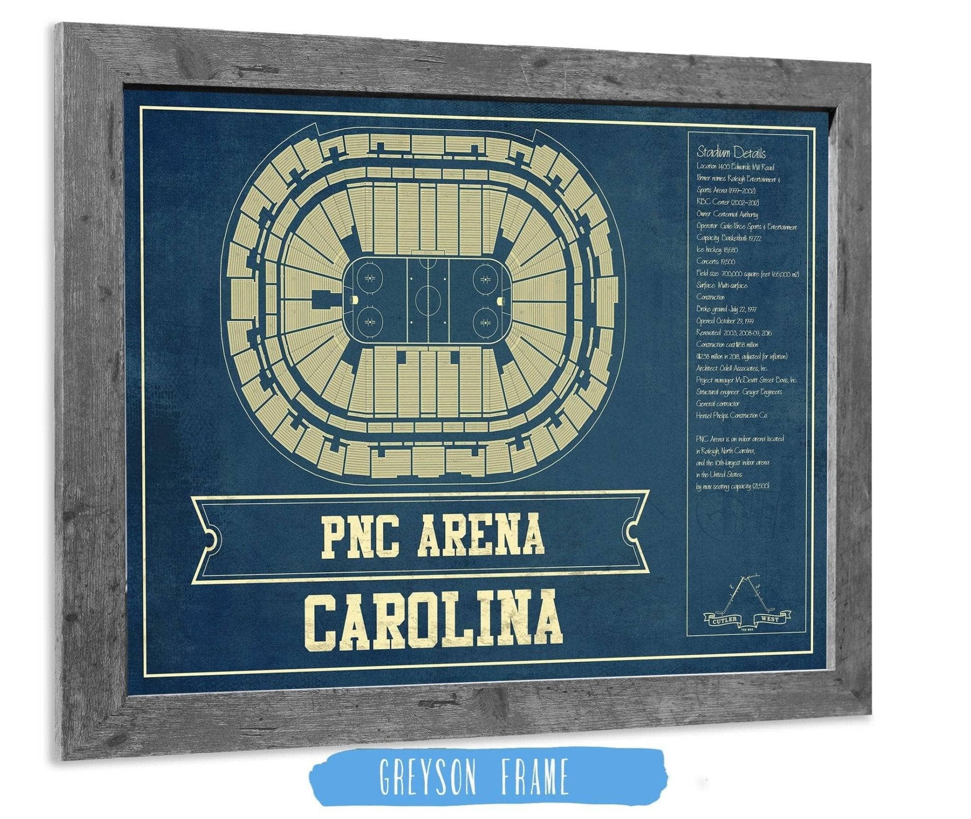 Cutler West 14" x 11" / Greyson Frame Carolina Hurricanes PNC Arena Vintage Hockey Print 933350187_78880