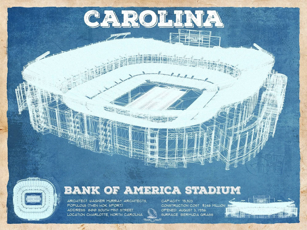 14" x 11" / Stretched Canvas Wrap Cutler West Carolina Panthers Stadium Art - Bank of America - Vintage Football Print