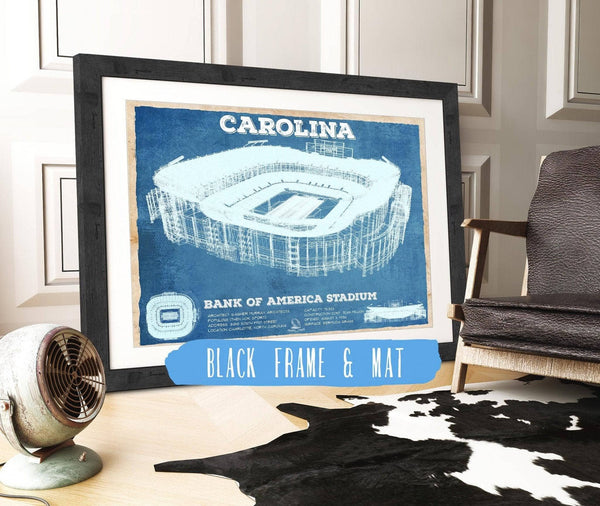 20" x 16" / Black Frame & Mat Cutler West Carolina Panthers Stadium Art - Bank of America - Vintage Football Print