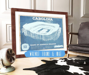 20" x 16" / Walnut Frame & Mat Cutler West Carolina Panthers Stadium Art - Bank of America - Vintage Football Print