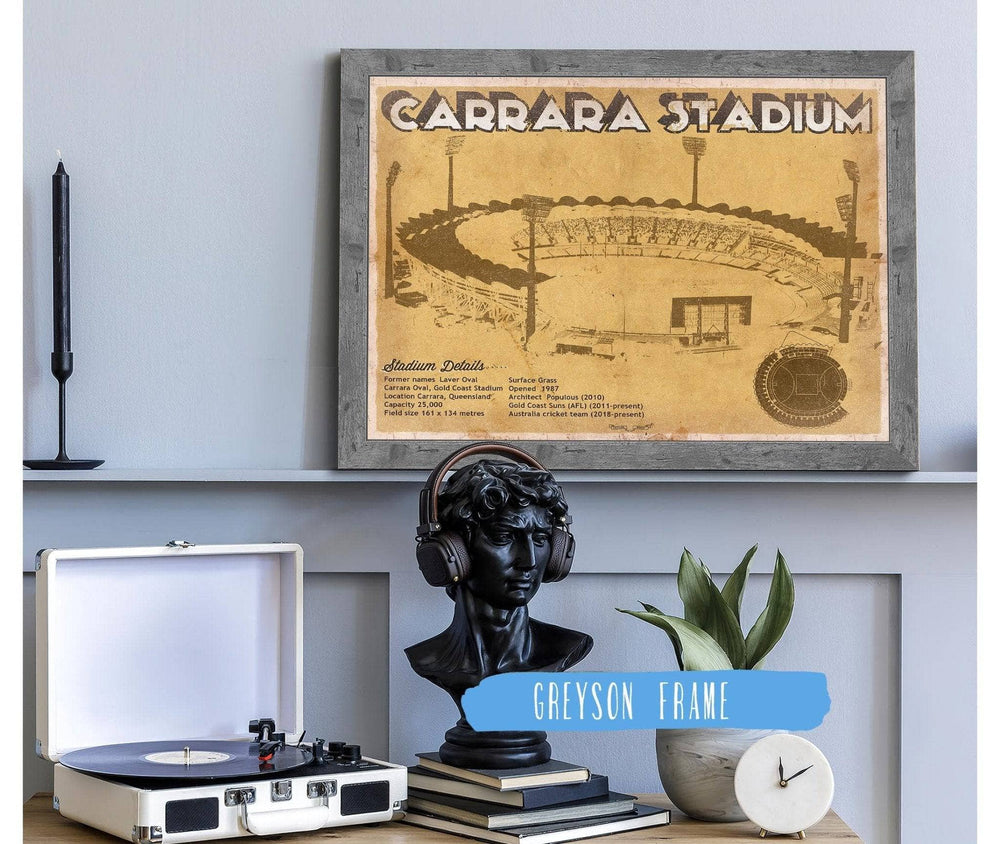 14" x 11" / Stretched Canvas Wrap Cutler West Carrara Stadium - AFL Gold Coast Suns Australian Rules Football & Australia Cricket Team Stadium Print