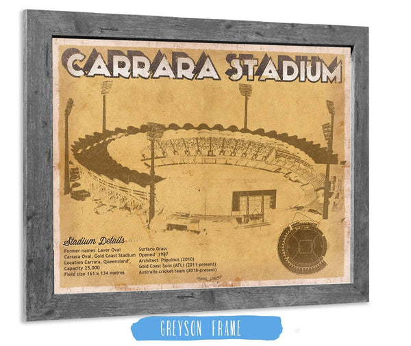 14" x 11" / Greyson Frame Cutler West Carrara Stadium - AFL Gold Coast Suns Australian Rules Football & Australia Cricket Team Stadium Print