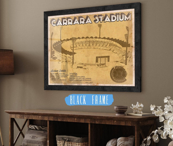 20" x 16" / Black Frame Cutler West Carrara Stadium - AFL Gold Coast Suns Australian Rules Football & Australia Cricket Team Stadium Print