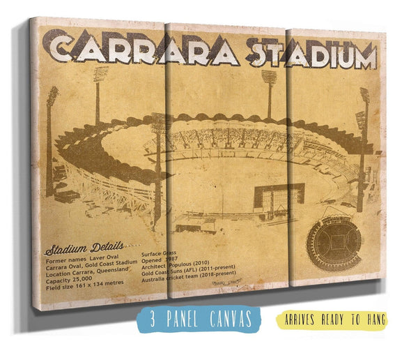 36" x 24" / 3 Panel Canvas Wrap Cutler West Carrara Stadium - AFL Gold Coast Suns Australian Rules Football & Australia Cricket Team Stadium Print