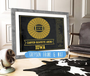 14" x 11" / Greyson Frame & Mat Cutler West Carver–Hawkeye Arena Iowa Men's And Women's Basketball Team Vintage Print