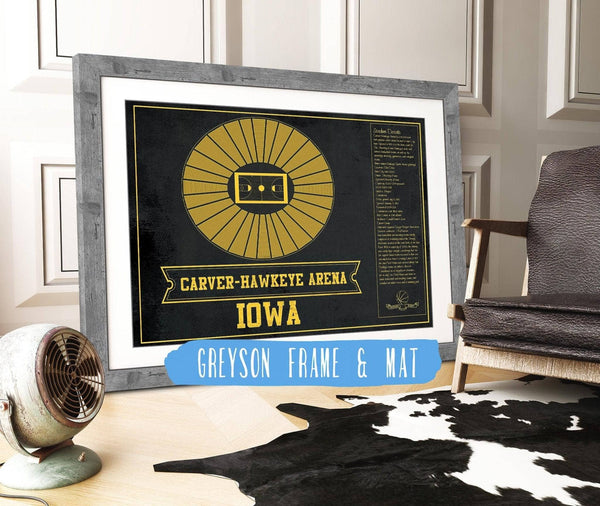 14" x 11" / Greyson Frame & Mat Cutler West Carver–Hawkeye Arena Iowa Men's And Women's Basketball Team Vintage Print
