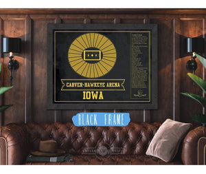20" x 16" / Black Frame Cutler West Carver–Hawkeye Arena Iowa Men's And Women's Basketball Team Vintage Print