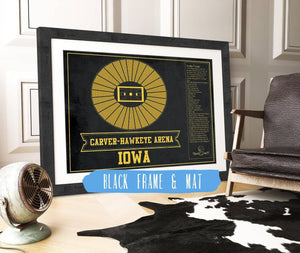 20" x 16" / Black Frame & Mat Cutler West Carver–Hawkeye Arena Iowa Men's And Women's Basketball Team Vintage Print