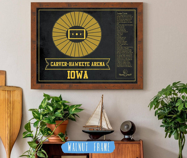 20" x 16" / Walnut Frame Cutler West Carver–Hawkeye Arena Iowa Men's And Women's Basketball Team Vintage Print