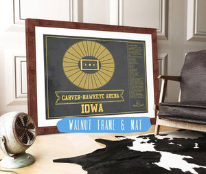 20" x 16" / Walnut Frame & Mat Cutler West Carver–Hawkeye Arena Iowa Men's And Women's Basketball Team Vintage Print