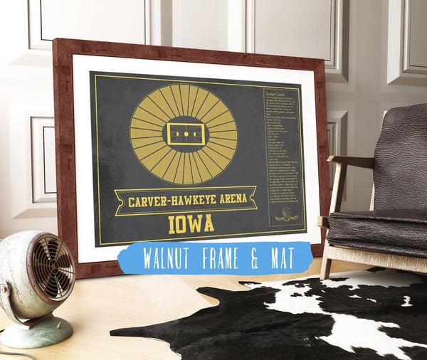 20" x 16" / Walnut Frame & Mat Cutler West Carver–Hawkeye Arena Iowa Men's And Women's Basketball Team Vintage Print