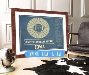 20" x 16" / Walnut Frame & Mat Cutler West Carver–Hawkeye Arena Iowa Men's And Women's Basketball Vintage Print