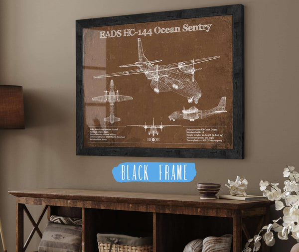 20" x 16" / Black Frame Cutler West CASA HC-144A Ocean Sentry Vintage Aviation Blueprint Print - Custom Pilot Name Can Be Added