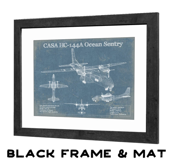 20" x 16" / Black Frame & Mat Cutler West CASA HC-144A Ocean Sentry Vintage Aviation Blueprint Print - Custom Pilot Name Can Be Added
