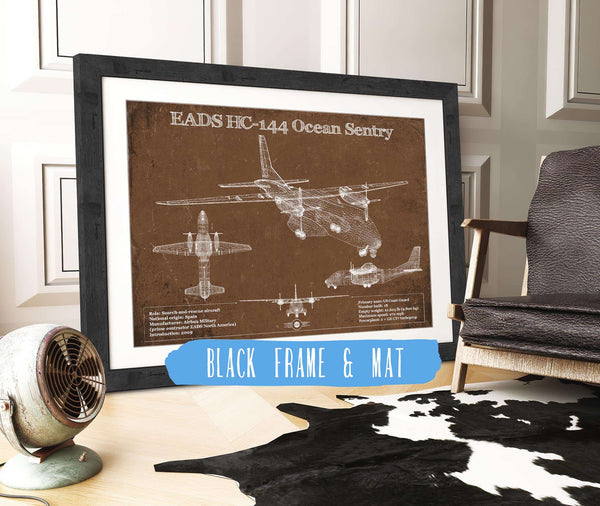 20" x 16" / Black Frame & Mat Cutler West CASA HC-144A Ocean Sentry Vintage Aviation Blueprint Print - Custom Pilot Name Can Be Added