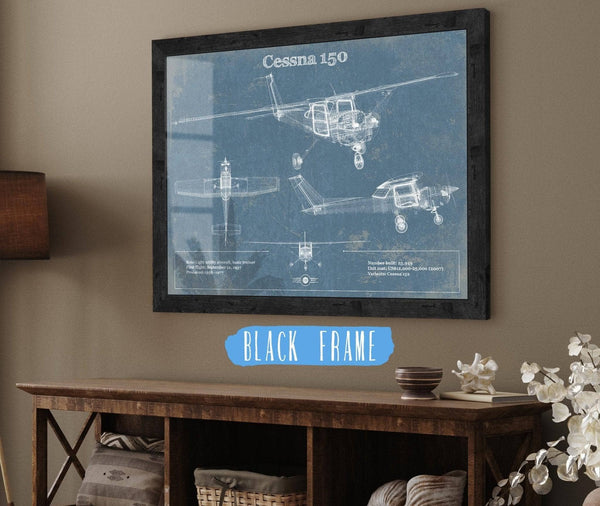 20" x 16" / Black Frame Cutler West Cessna 150 Original Blueprint Art