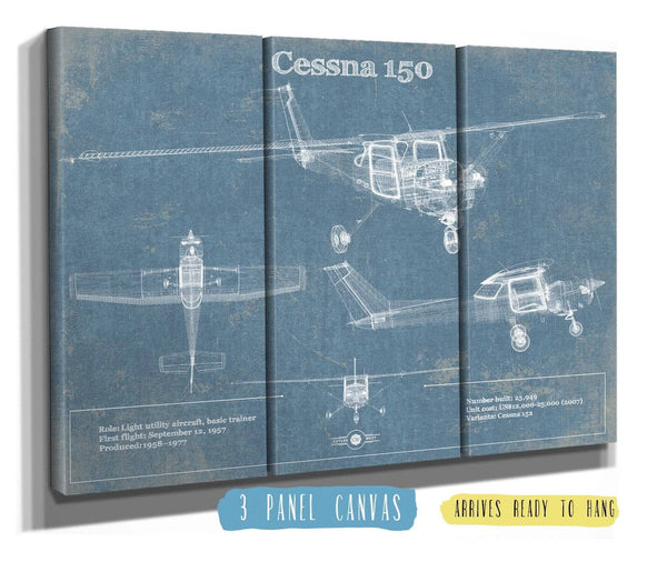 36" x 24" / 3 Panel Canvas Wrap Cutler West Cessna 150 Original Blueprint Art