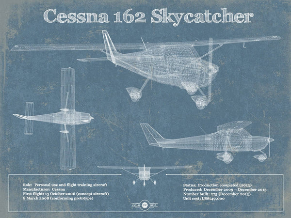 14" x 11" / Unframed Cutler West Cessna 162 Skycatcher Original Blueprint Art
