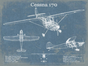 14" x 11" / Unframed Cutler West Cessna 170 Original Blueprint Art