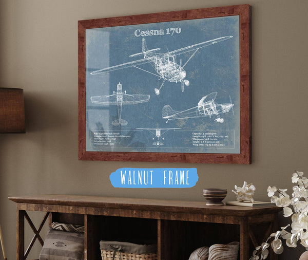 20" x 16" / Walnut Frame Cutler West Cessna 170 Original Blueprint Art