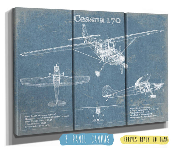36" x 24" / 3 Panel Canvas Wrap Cutler West Cessna 170 Original Blueprint Art
