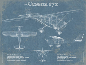 14" x 11" / Unframed Cutler West Cessna 172 Original Blueprint Art