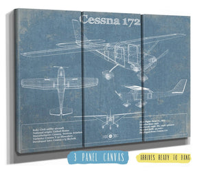 36" x 24" / 3 Panel Canvas Wrap Cutler West Cessna 172 Original Blueprint Art