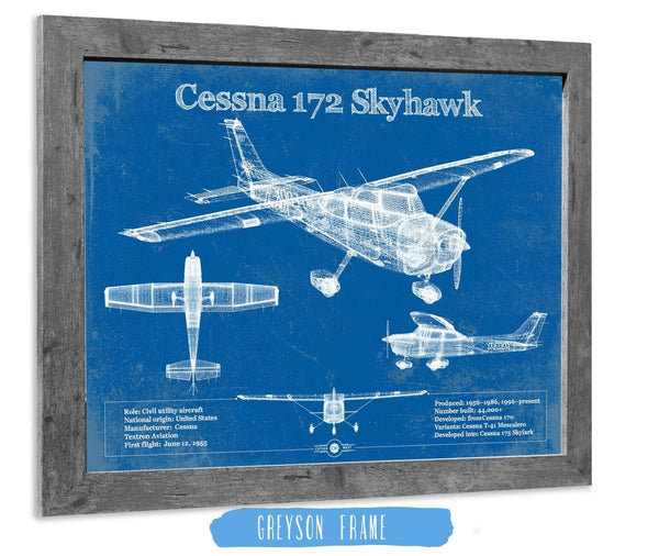 14" x 11" / Greyson Frame Cutler West Cessna 172 Skyhawk Original Blueprint Art