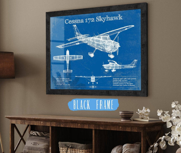 20" x 16" / Black Frame Cutler West Cessna 172 Skyhawk Original Blueprint Art