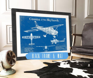 20" x 16" / Black Frame & Mat Cutler West Cessna 172 Skyhawk Original Blueprint Art
