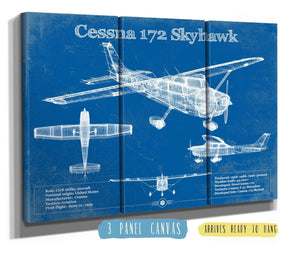 36" x 24" / 3 Panel Canvas Wrap Cutler West Cessna 172 Skyhawk Original Blueprint Art