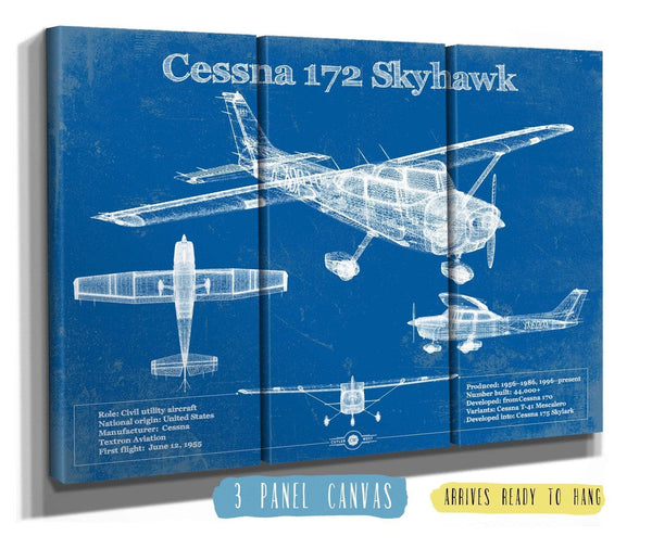 36" x 24" / 3 Panel Canvas Wrap Cutler West Cessna 172 Skyhawk Original Blueprint Art