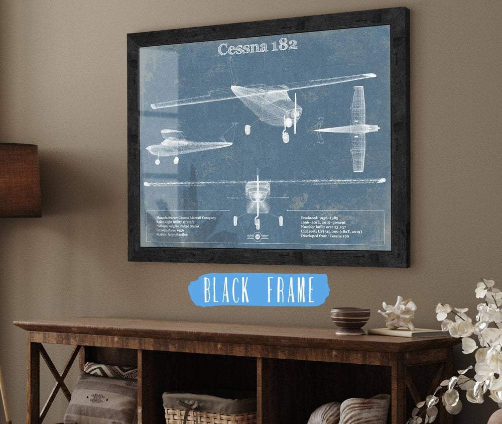 14" x 11" / Stretched Canvas Wrap Cutler West Cessna 182 Original Blueprint Art