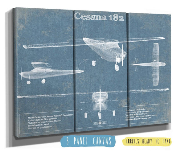 36" x 24" / 3 Panel Canvas Wrap Cutler West Cessna 182 Original Blueprint Art