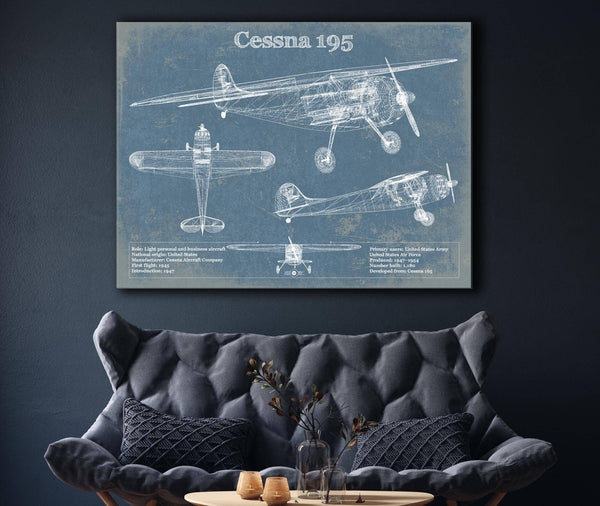 Cutler West Cessna 195 Original Blueprint Art