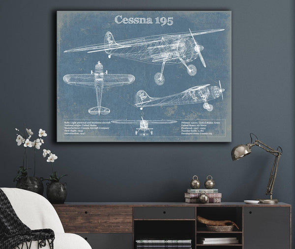 Cutler West Cessna 195 Original Blueprint Art