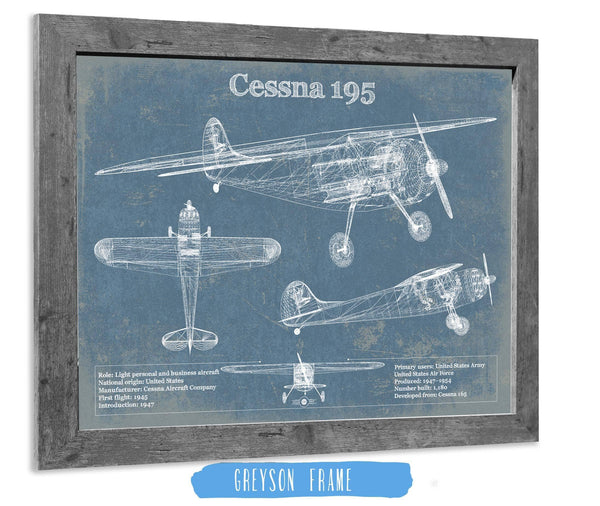 14" x 11" / Greyson Frame Cutler West Cessna 195 Original Blueprint Art