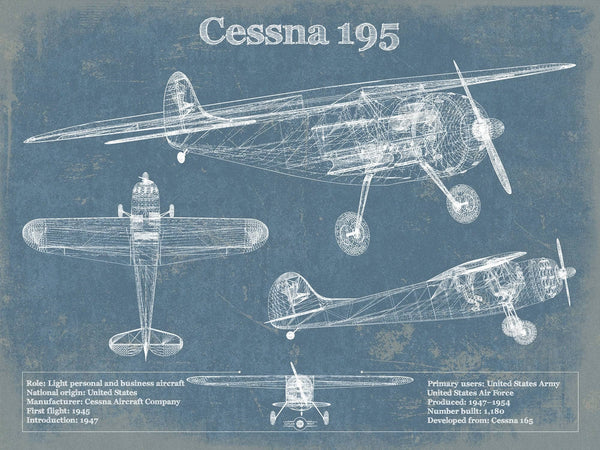 14" x 11" / Unframed Cutler West Cessna 195 Original Blueprint Art