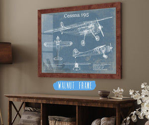 20" x 16" / Walnut Frame Cutler West Cessna 195 Original Blueprint Art