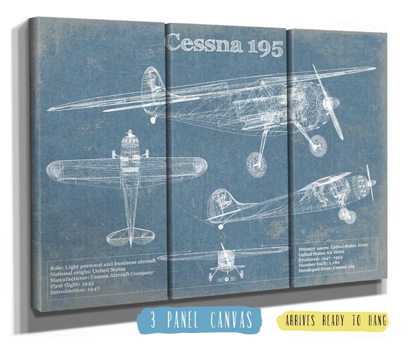 36" x 24" / 3 Panel Canvas Wrap Cutler West Cessna 195 Original Blueprint Art