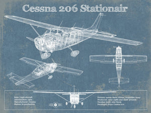 14" x 11" / Unframed Cutler West Cessna 206 Stationair Vintage Blueprint Airplane Print